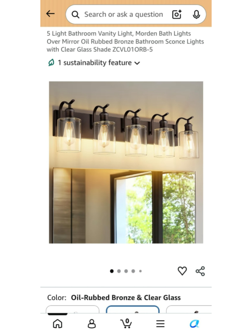5-Light Bathroom Vanity Wall Fixture Oil-Rubbed Bronze Clear Glass Modern